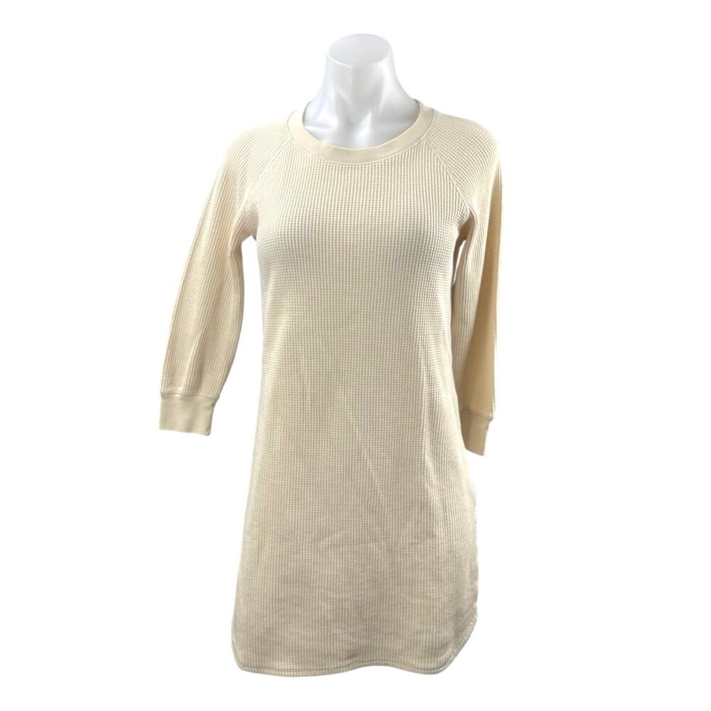 Uniqlo Women's Cream Waffle Knit Long Sleeve Winter Mini Sheath Sweater Dress XS